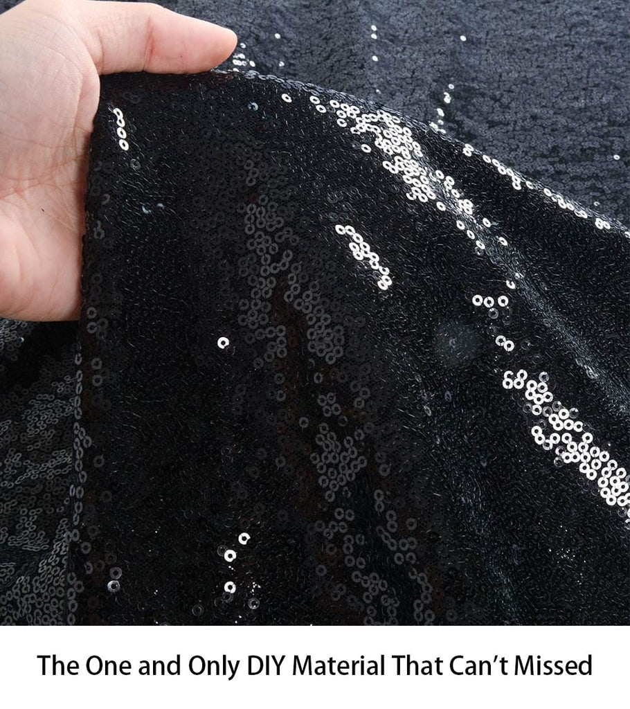 Sequin Fabric 6 Feet Sparkly Fabric by The 2 Yards-Black Around The World Party Decorations -0818S