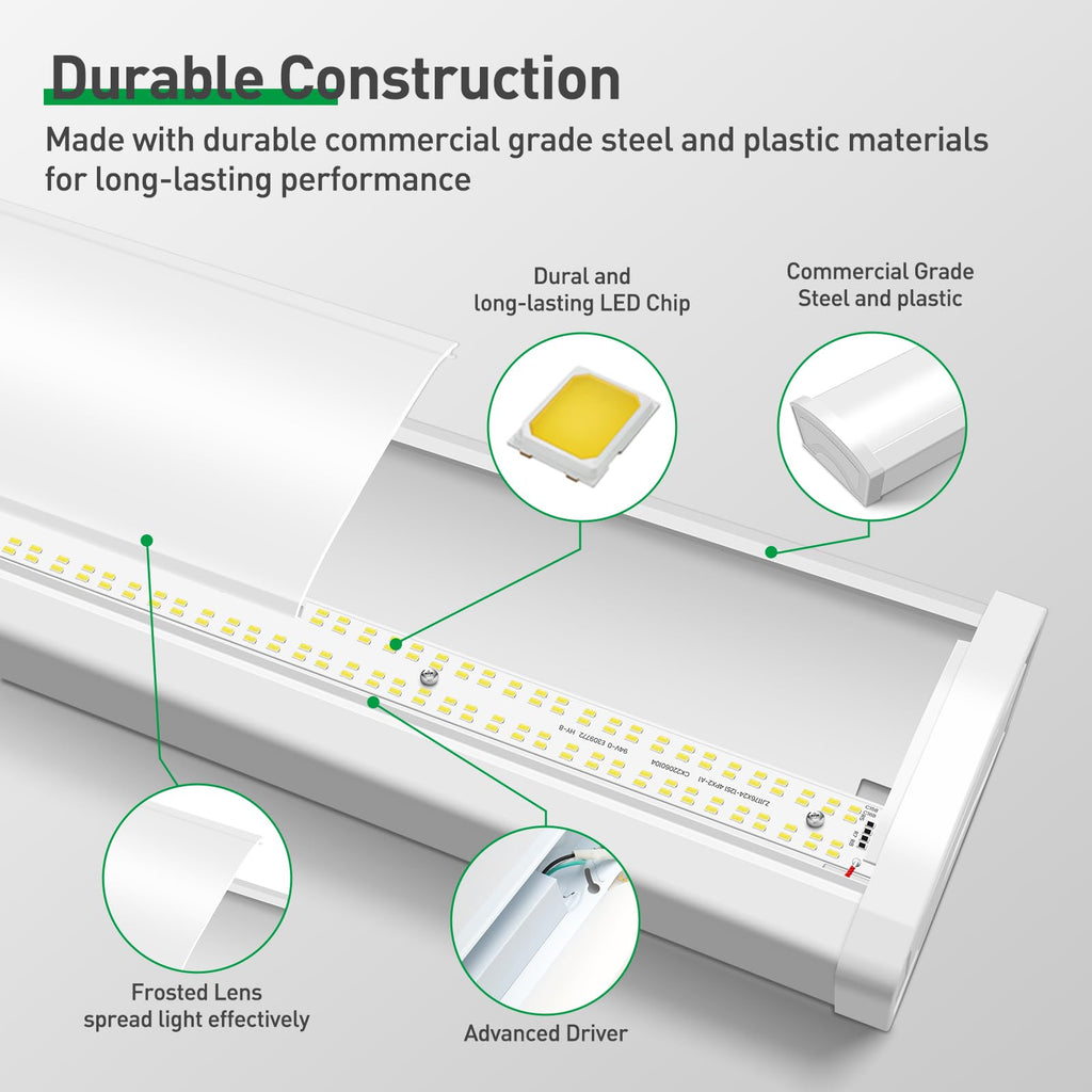 3CCT 3000K/4000K/5000K Adjustable LED Wraparound Light, 4FT 40W LED Shop Lights, Low-Profile Flush Mount Ceiling