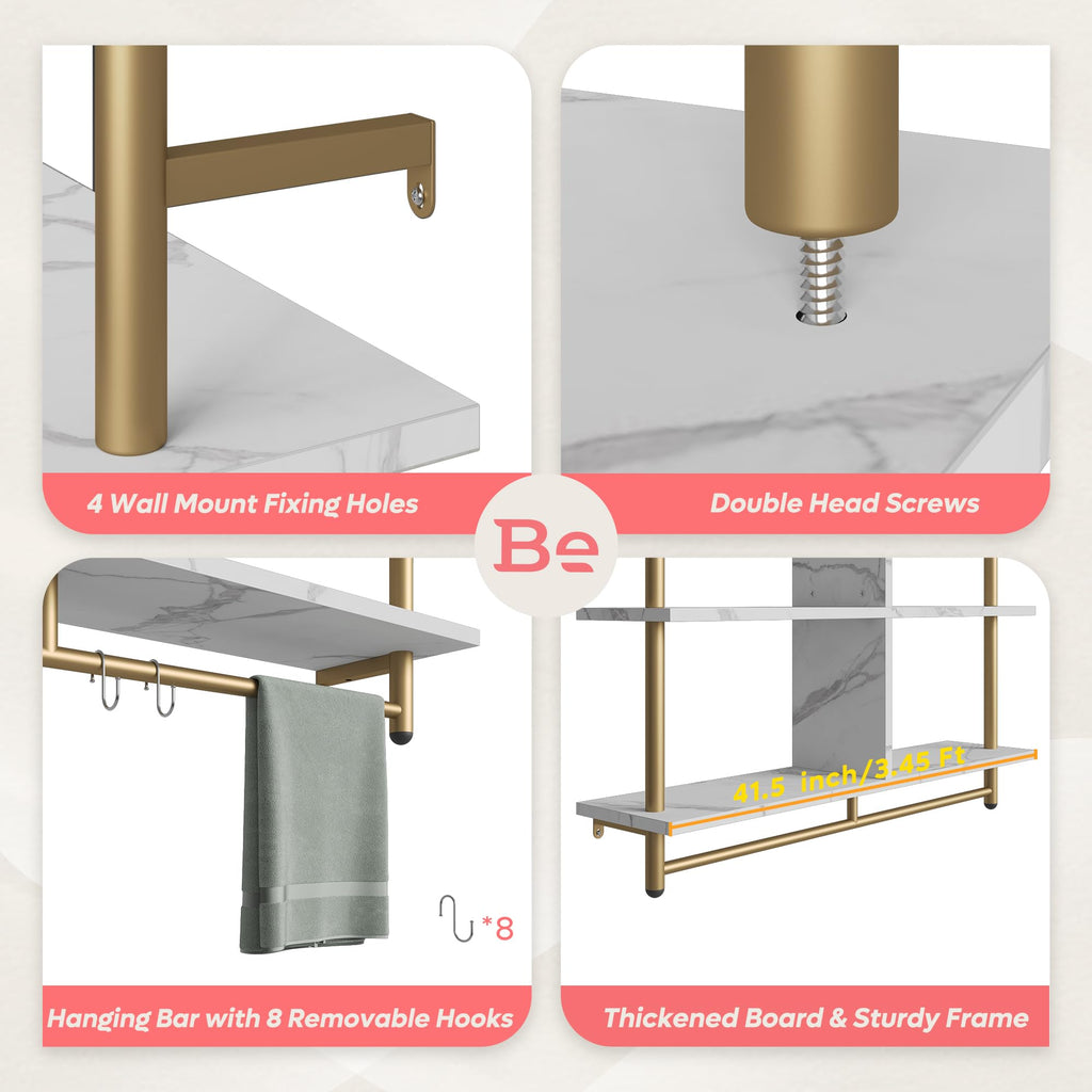 Kitchen Shelves Wall Mounted Floating Pipe Shelving 3 Tier 41.5" Coffee Bar Shelf with Holder Wall Display Storage