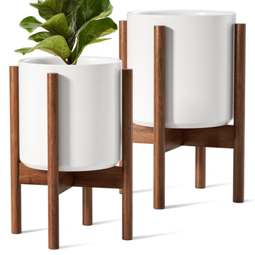 Indoor Planter with Stand, 10 + 8 Inch, Set of 2, White