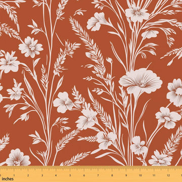 White Flower Waterproof Fabric by The Yard Soft Polyester Leaves Weed Rustic Style Decorative Fabric for and Home DIY