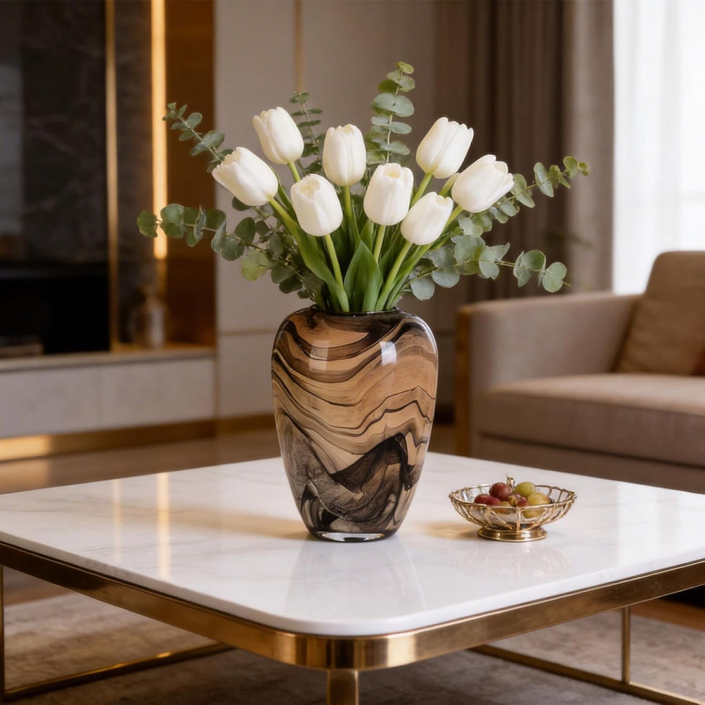 Hand Blown Glass Vase Decorative Flower Vase Decor Living Room Bedroom Office Centerpiece Tabletop Display Modern Art