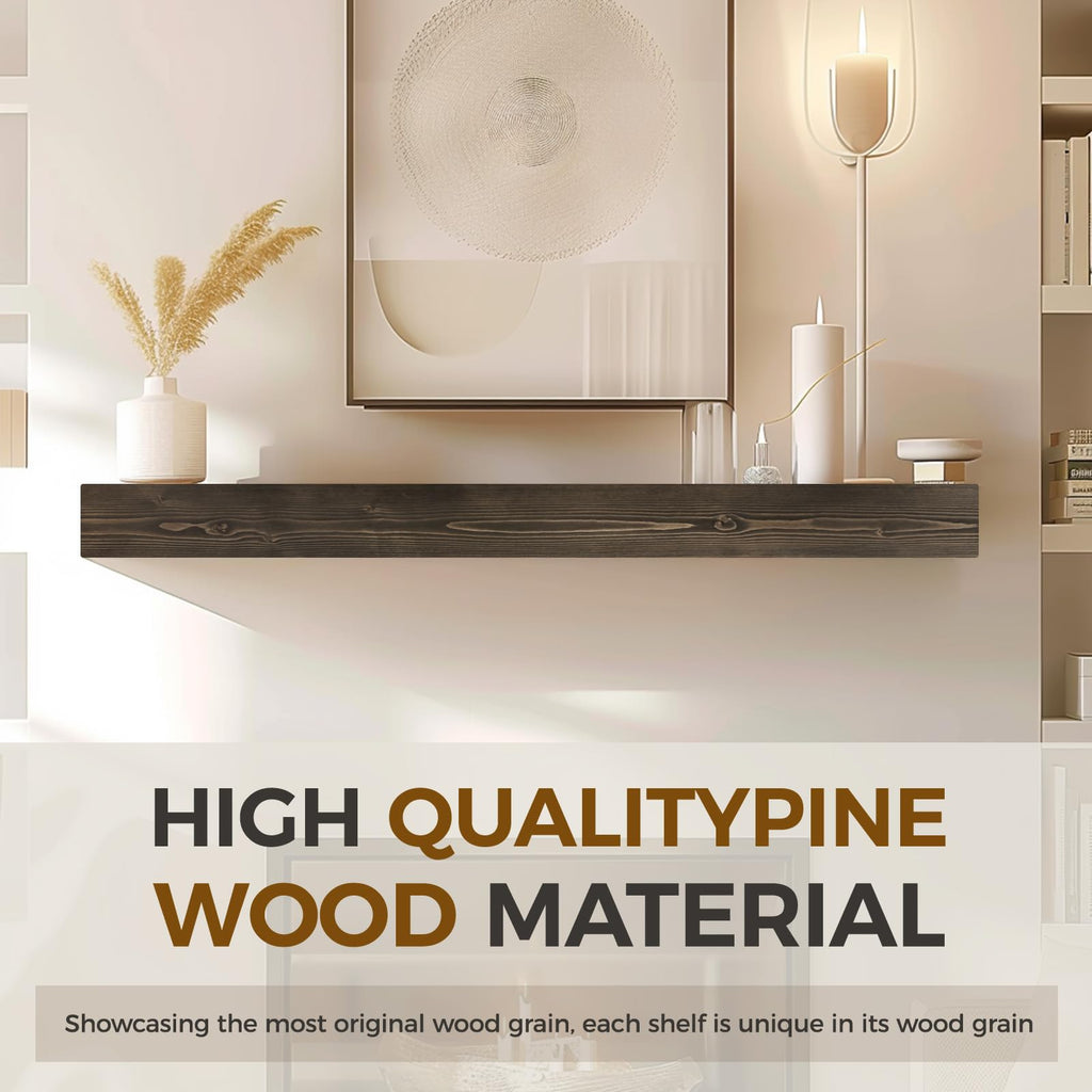 48'' Fireplace Mantel, 3'' Thick Pine Wood Floating Shelf, Black