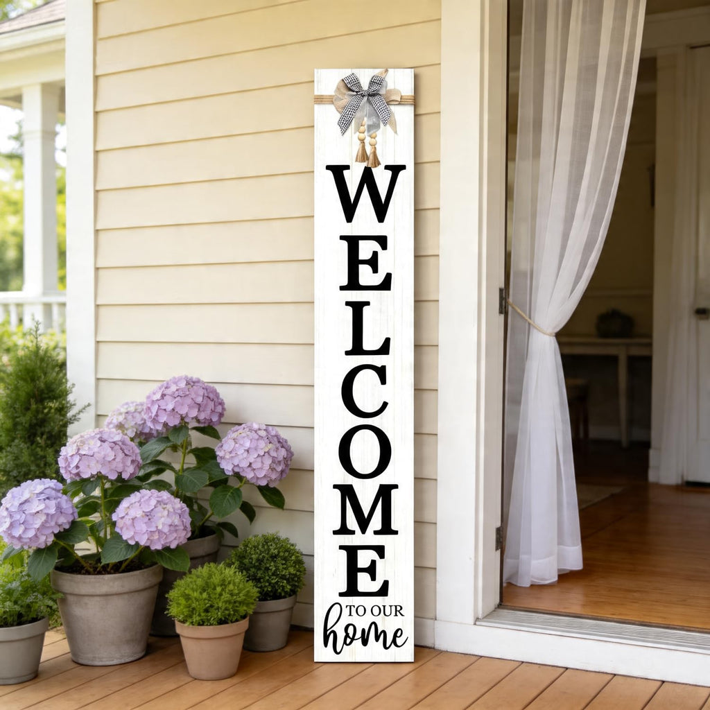 Vertical Wood Welcome Sign 47.2x7.8 Inch Farmhouse Rustic Decor for Front Porch, Outdoor Indoor Tall Standing Front