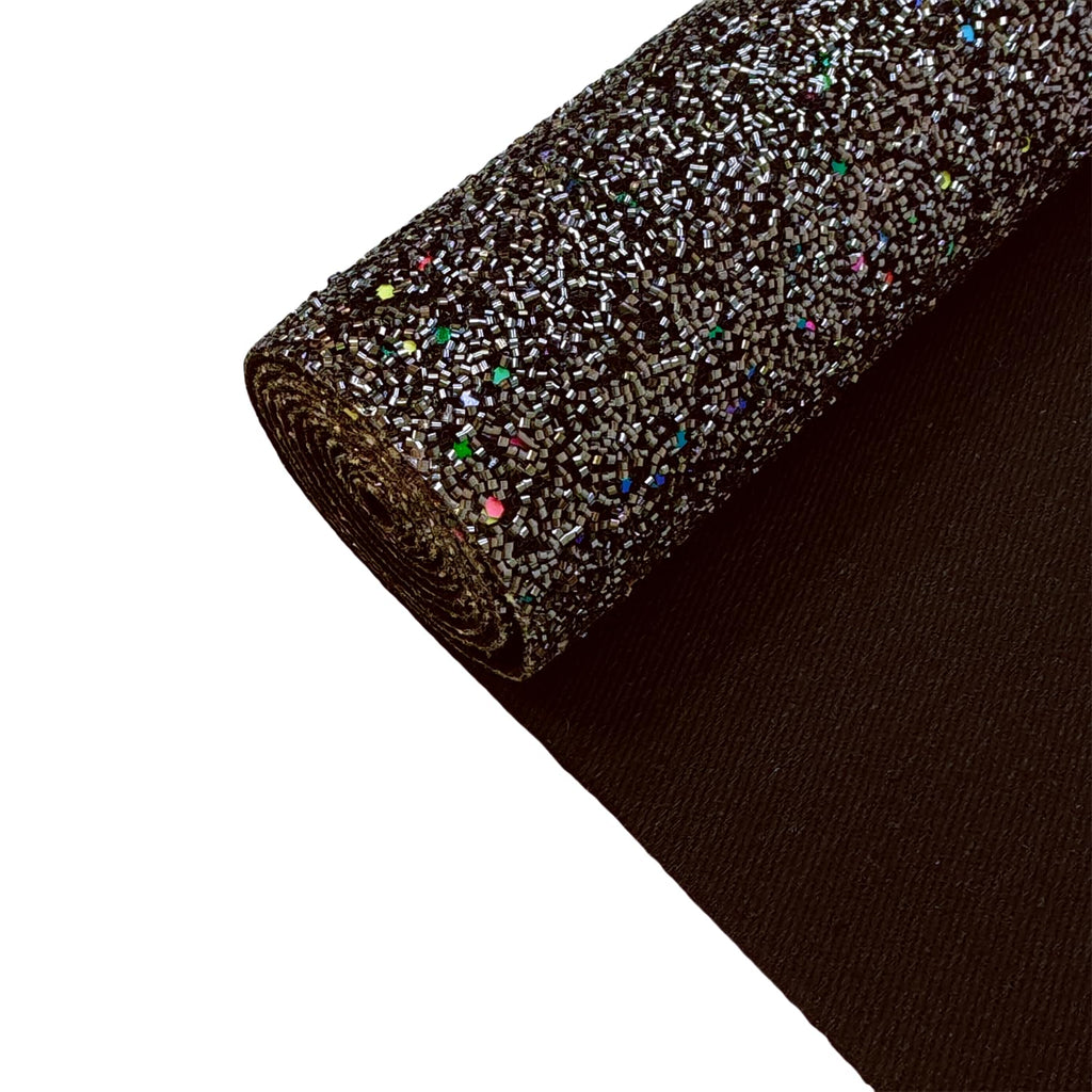 Gray Tinsel Fabric Chunky Glitter Faux Leather Roll, 52" x 12" inches, Halloween Mardi Gras Leatherette for Holiday