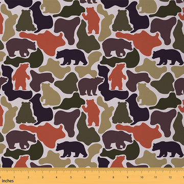 Camoufalge Bear Fabric by The Yard, Army Green Camo Soft Polyester Fabric for Sewing Lover, Adventure Hunter Crafting