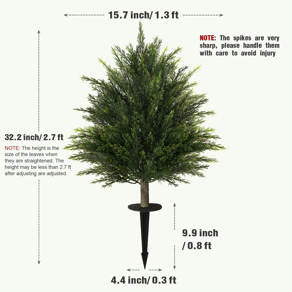 2ft Tall 2 Set Artificial Cypress Topiary Tree, Outdoor Fake Boxwood Cedar Tree with Spike, Indoor Realistic Faux
