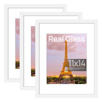 11x14 Picture Frame, Gallery Glass Photo Frames Set of 3, White
