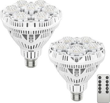 Dimmable Grow Light Bulb Full Spectrum, High PPFD 30W Grow Bulb (450 Watt Equiv) with Remote, Auto On Off Timing 4 8