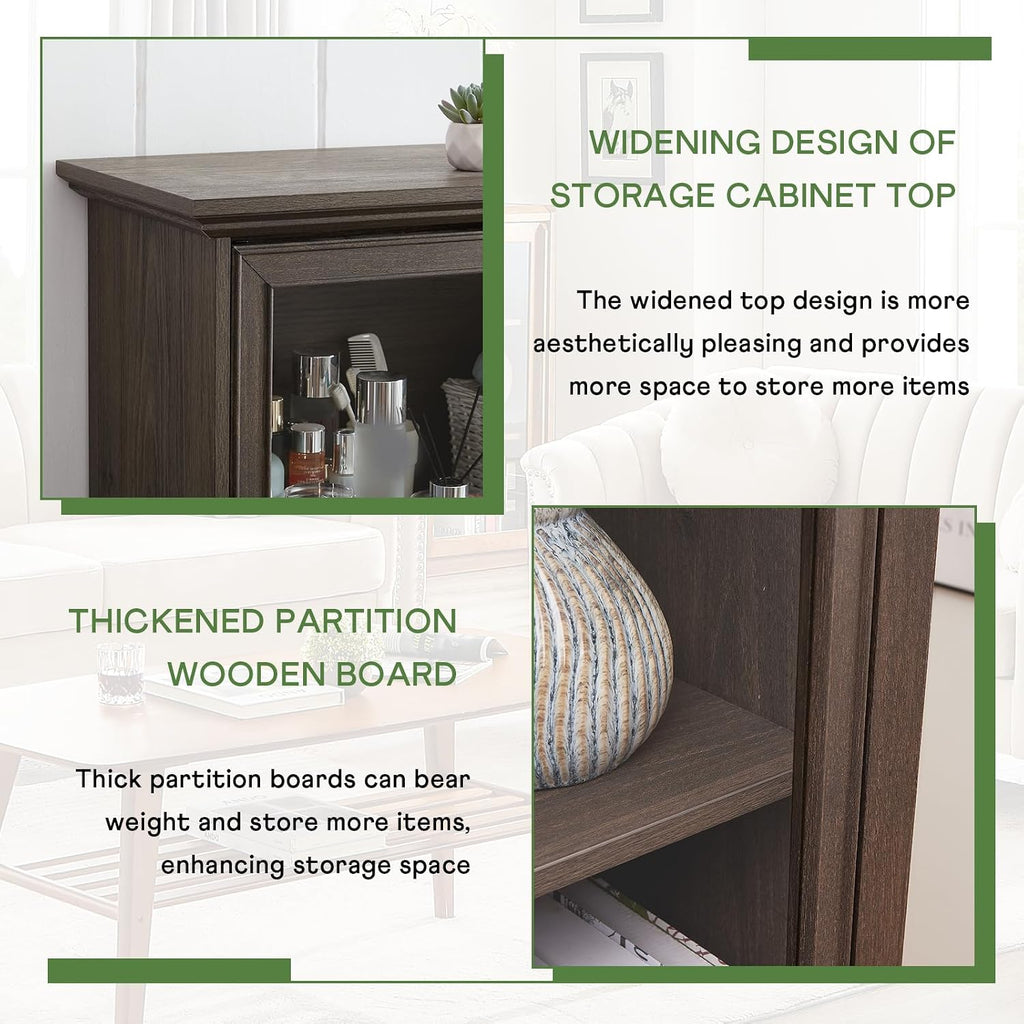 63" Tall Behind the Door Bookshelf with Flip up Glass Doors and Shelves, Farmhouse Barrister Bookcase, Antique