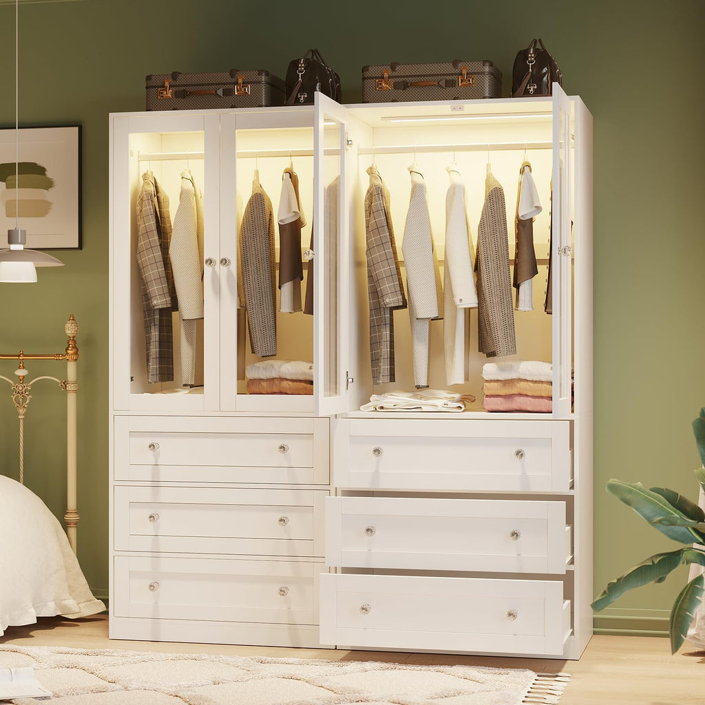 71" H Armoire Wardrobe Closet with Motion Sensor LED Light
