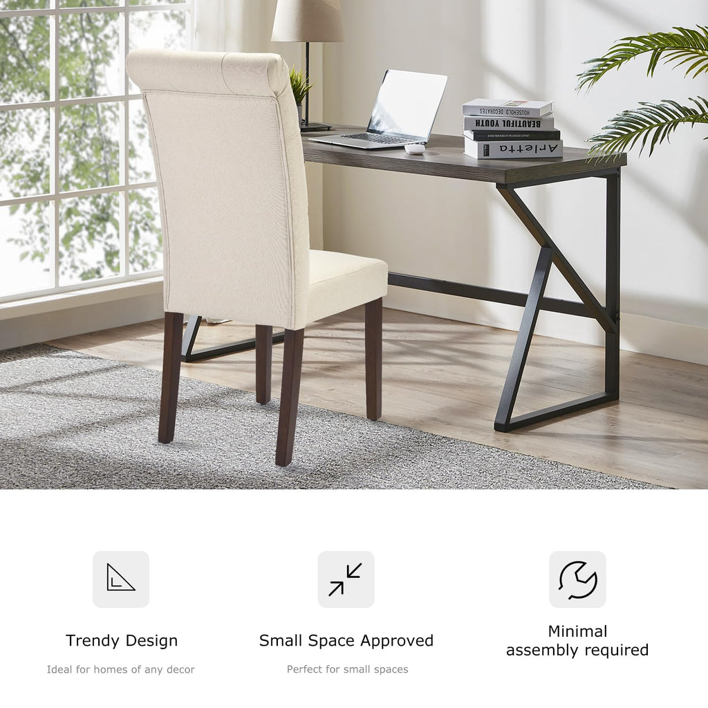 Tufted Set of 4, Upholstered Parsons Dining Room Chairs, Fabric Kitchen Side Chair with Wood Legs, Beige