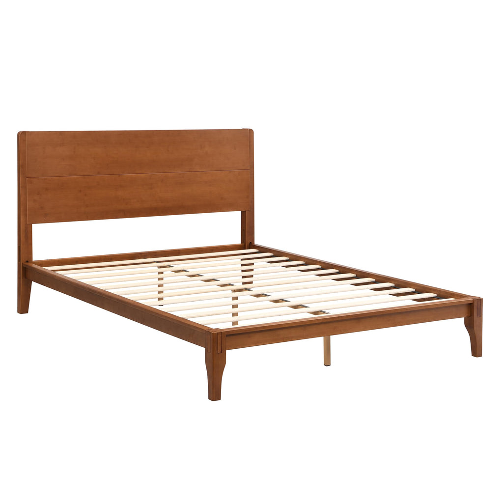 Mid-Century Modern Queen Size Platform Bed Frame, 12 Inch, Solid Bamboo Wood, Eco-Friendly Design with Wood Slat