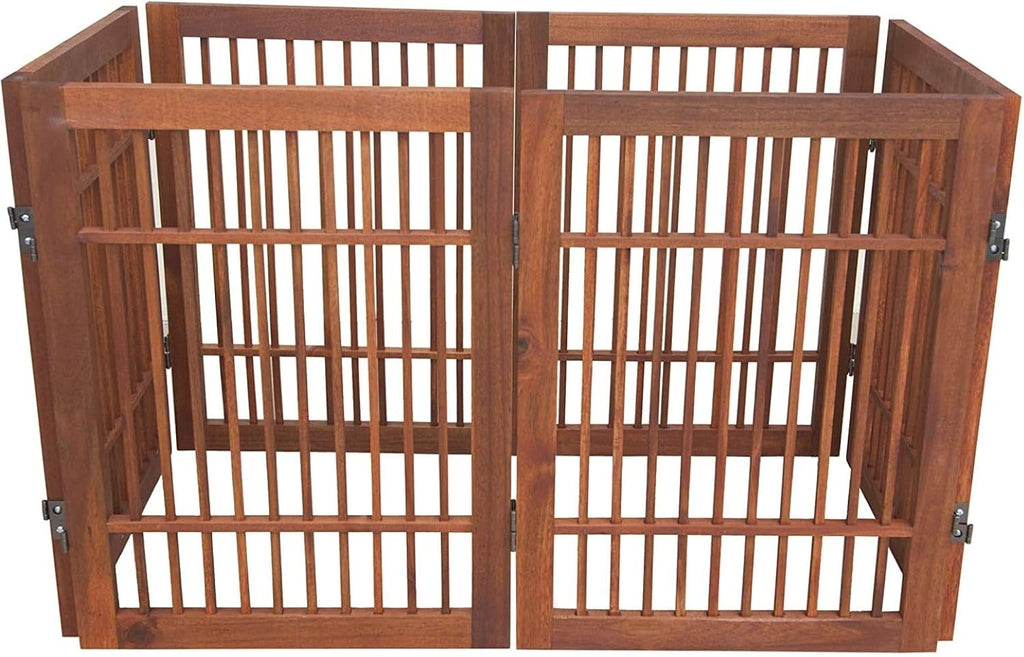 Freestanding Wooden Dog Gate Foldable Indoor Pet Gate No Drill Expandable Barrier for Doorways Stairs Hallways