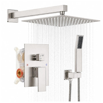 10" Rainfall Shower Faucet Set with Handheld Combo, Brushed Nickel
