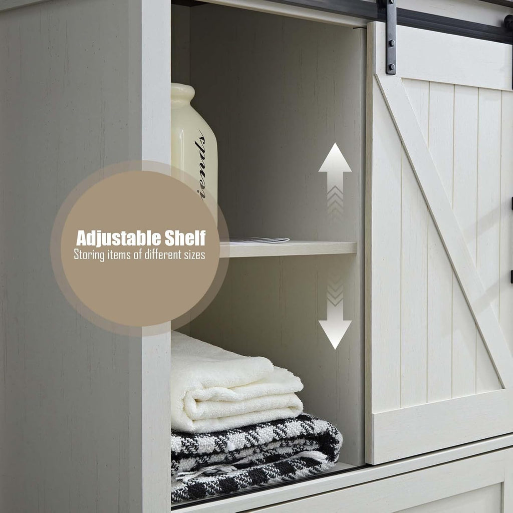 Antique White with 5 Drawers, 5 Chest of Drawers with Sliding Barn Door, Farmhouse