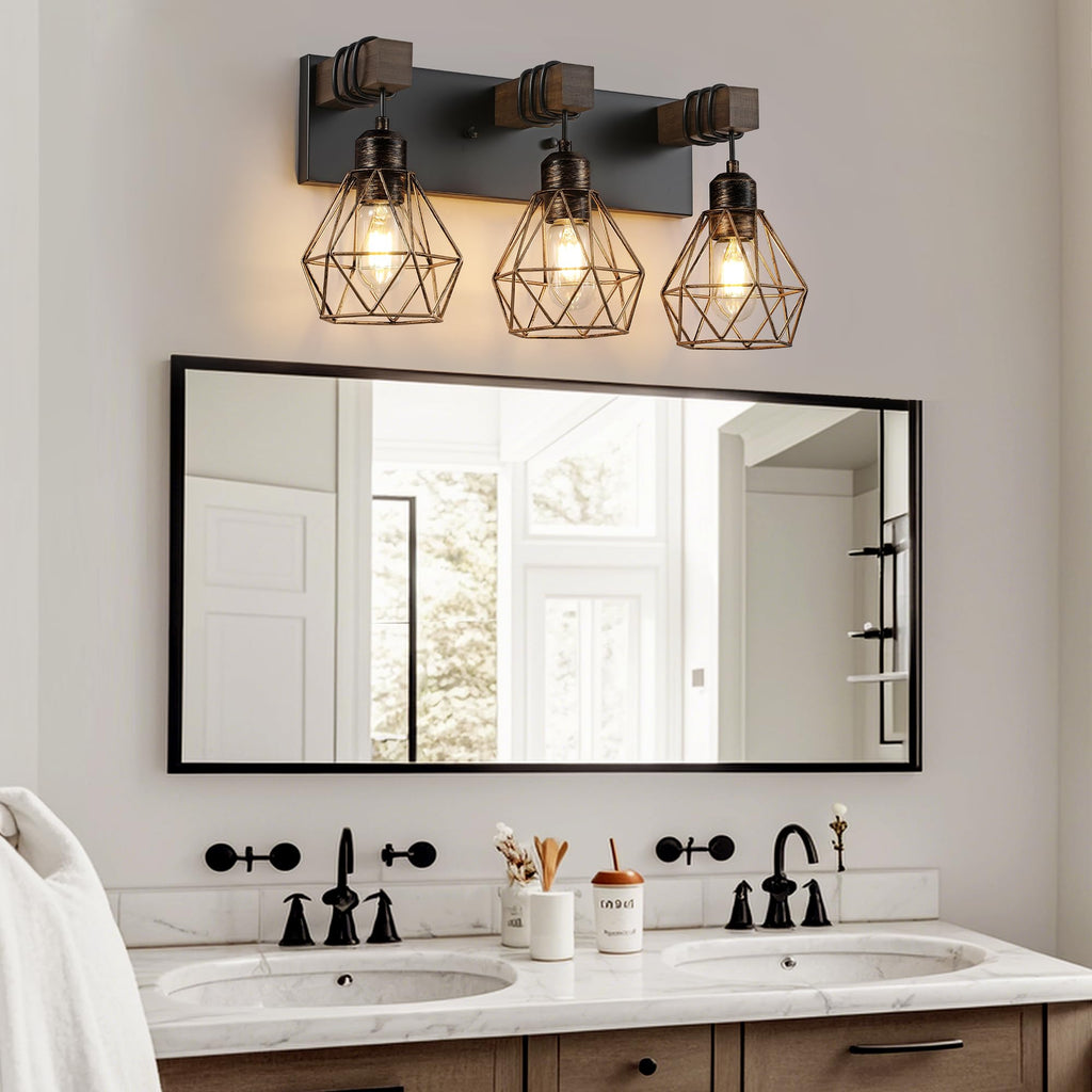 Black Gold Bathroom Light Fixtures, 3-Light Farmhouse Vanity Light