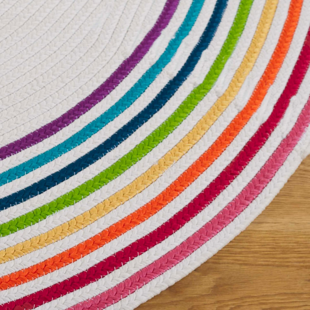 Braided Indoor/Outdoor Oval Rug, Ivory & Rainbow BRD326A