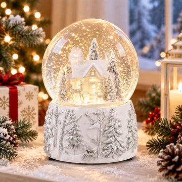 Christmas Snow Globe Music Box, Color Changing LED Snow Village