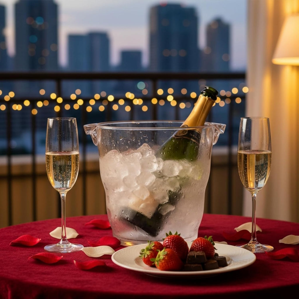 Ice Bucket, 4 Liter Plastic Champagne Bucket Chiller, Thick Clear Beverage Tubs with Handle, Thick Wine Cooler Bucket