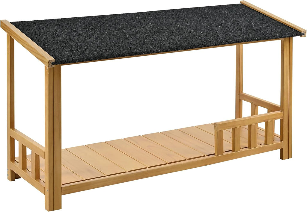 47.2" Medium Size Wooden Dog House with Porch Removable Door Curtain Pet Kennel Cabin Style Raised Dog Shelter