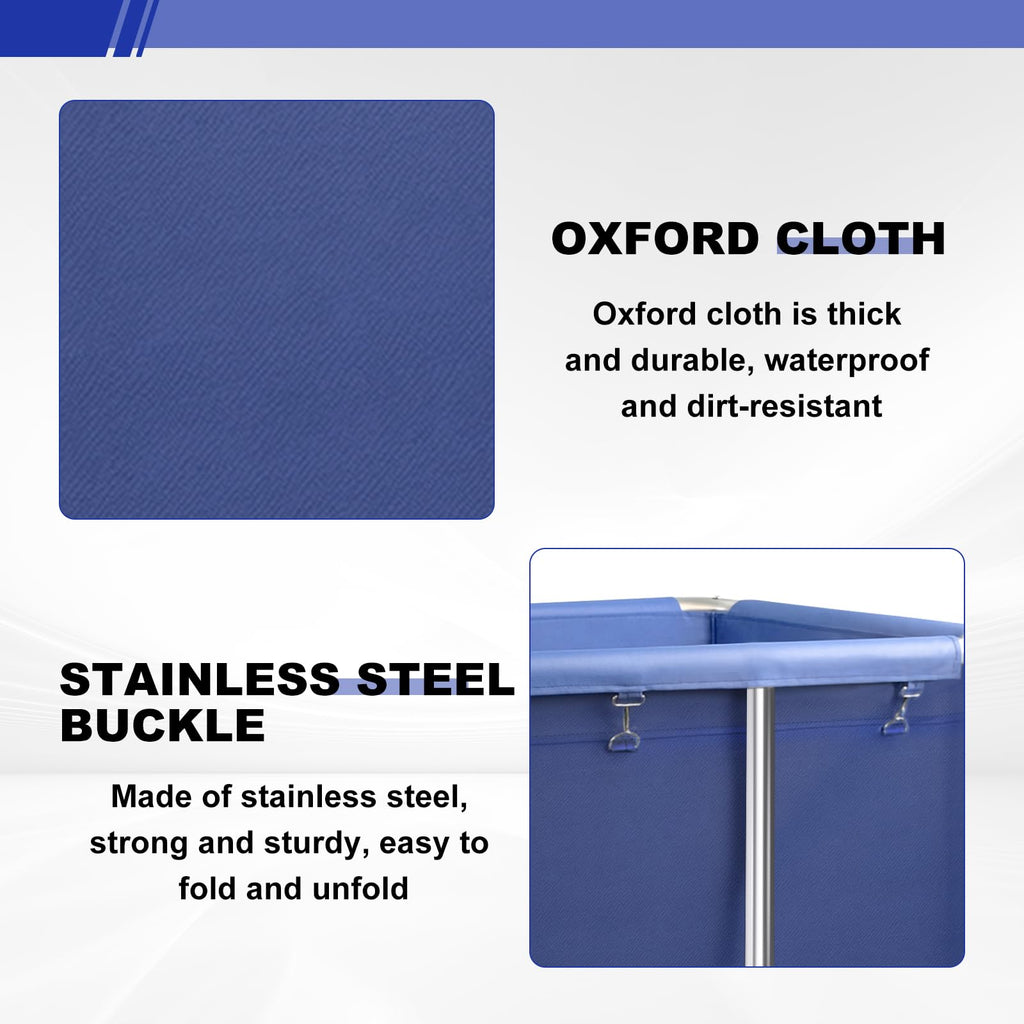 420L Commercial Rolling Laundry Cart, 440lbs Heavy Duty Steel Hamper, Blue