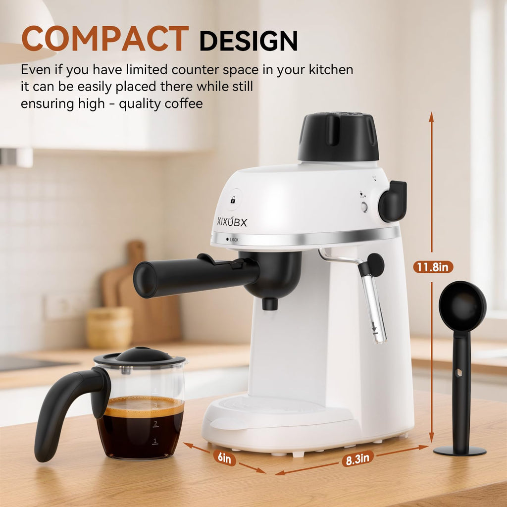 Compact Espresso & Cappuccino Machine, 3.5 Bar with Steam Wand