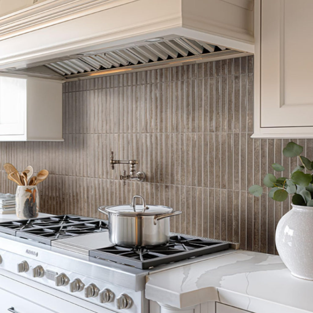 Stone Greige Glossy Ribbed Ceramic Wall Tile (1 Piece)