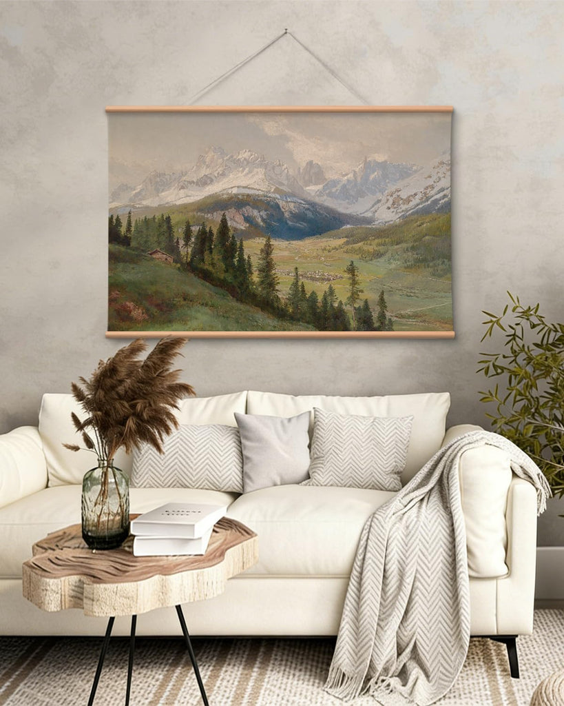Extra Large Canvas Wall Art, 36x54 Inch Mountain Landscape Oil Painting Style, Vintage Nature Wall Decor, Above Sofa