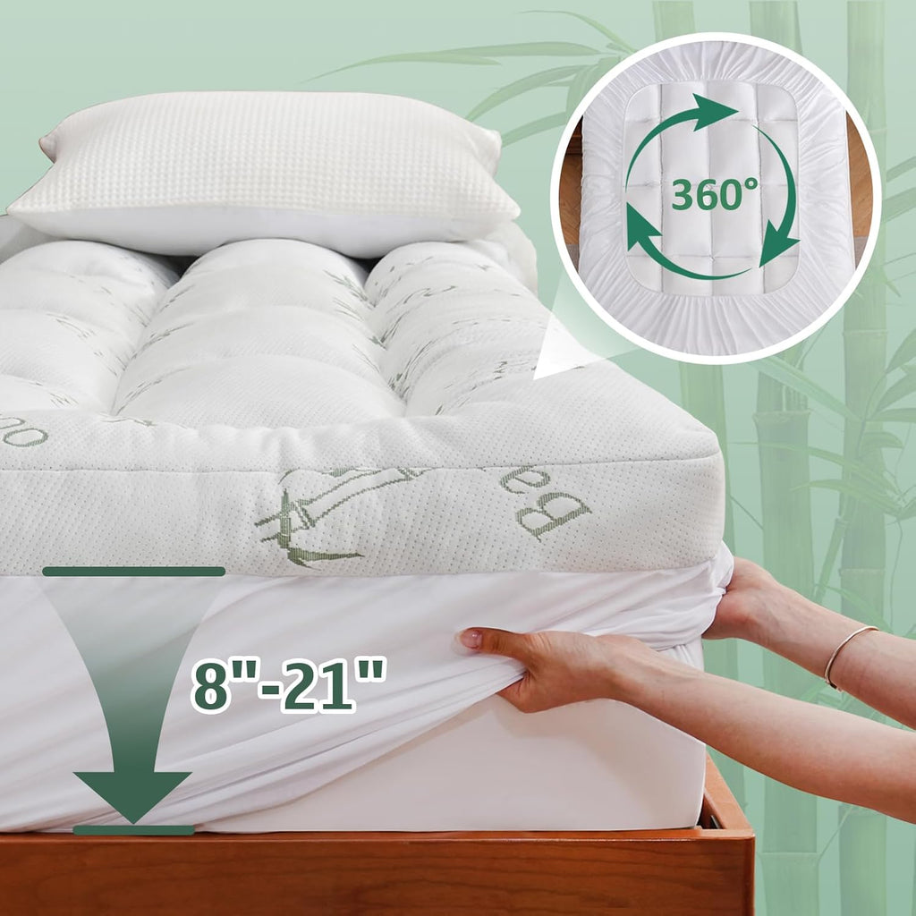 3 Inch Queen Mattress Topper, Breathable Bamboo Viscose Air Layer | Cooling Memory Foam Mattress Topper for Back Pain
