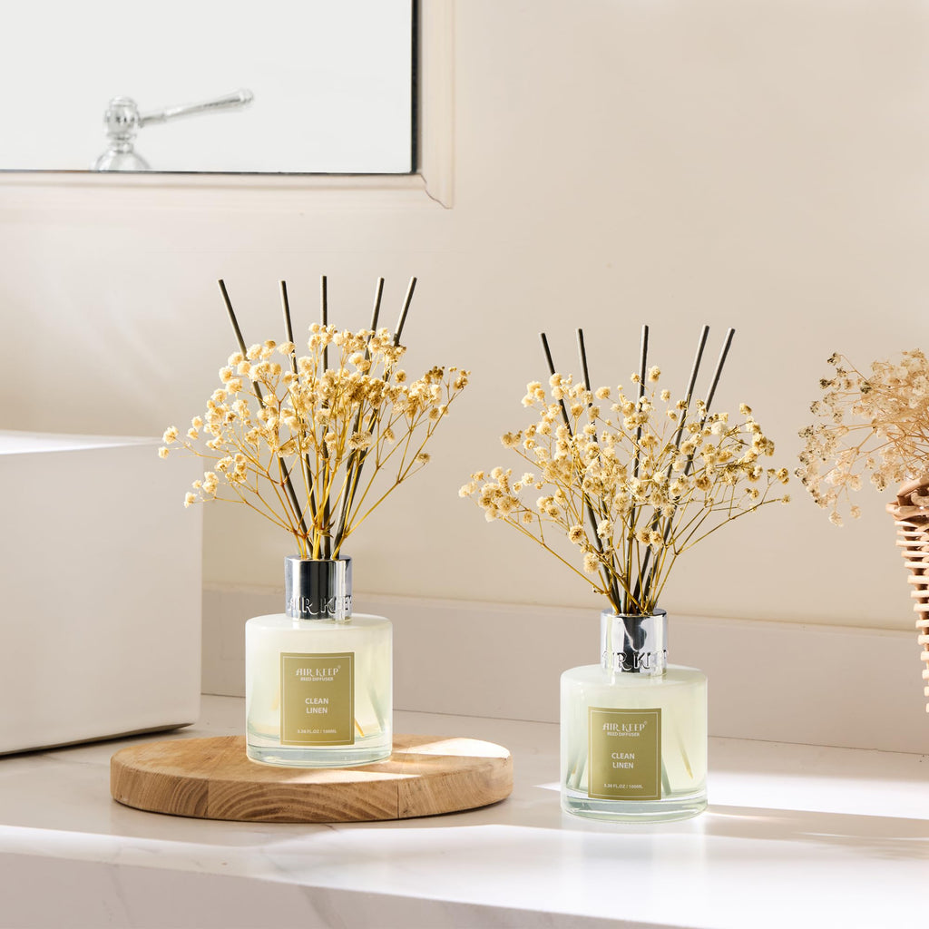 Reed Diffuser 3.38 oz (100ml) 2pk, Clean Linen Scented Reed Diffuser Set, Reed Diffuser & Oil Diffuser Sticks