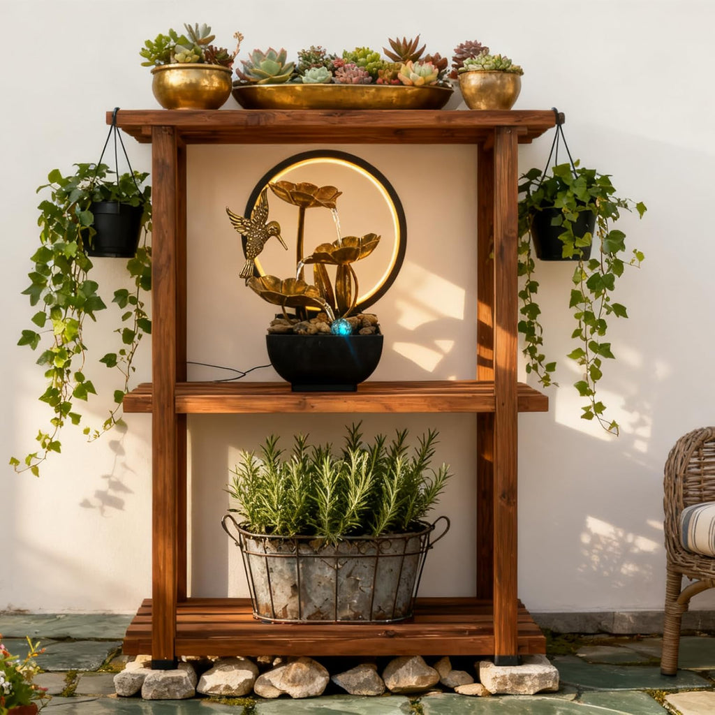Tabletop Fountain, Indoor Waterfall Fountain, Small Home Décor Zen Relaxation Soothing Sound Machine, Bronze Metal