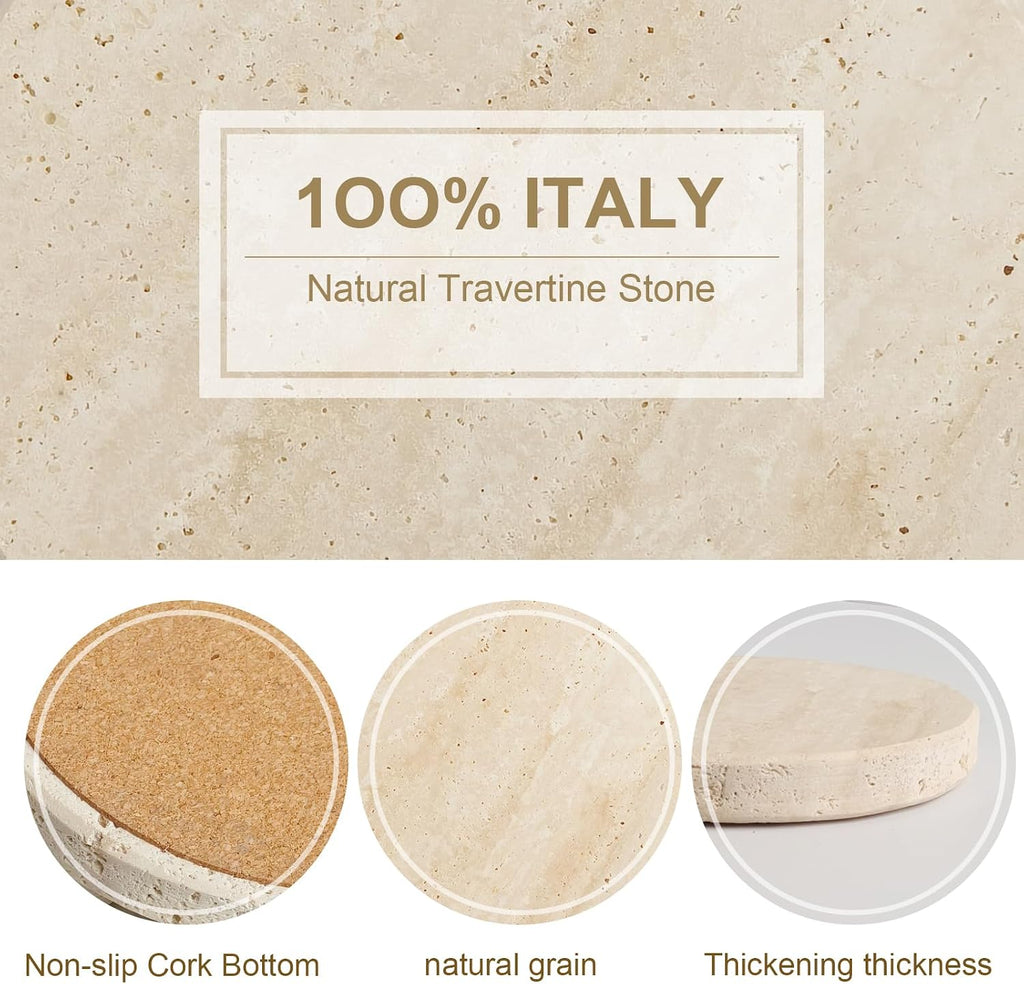 Natural Travertine Marble Coasters-4" Round - Set of 6