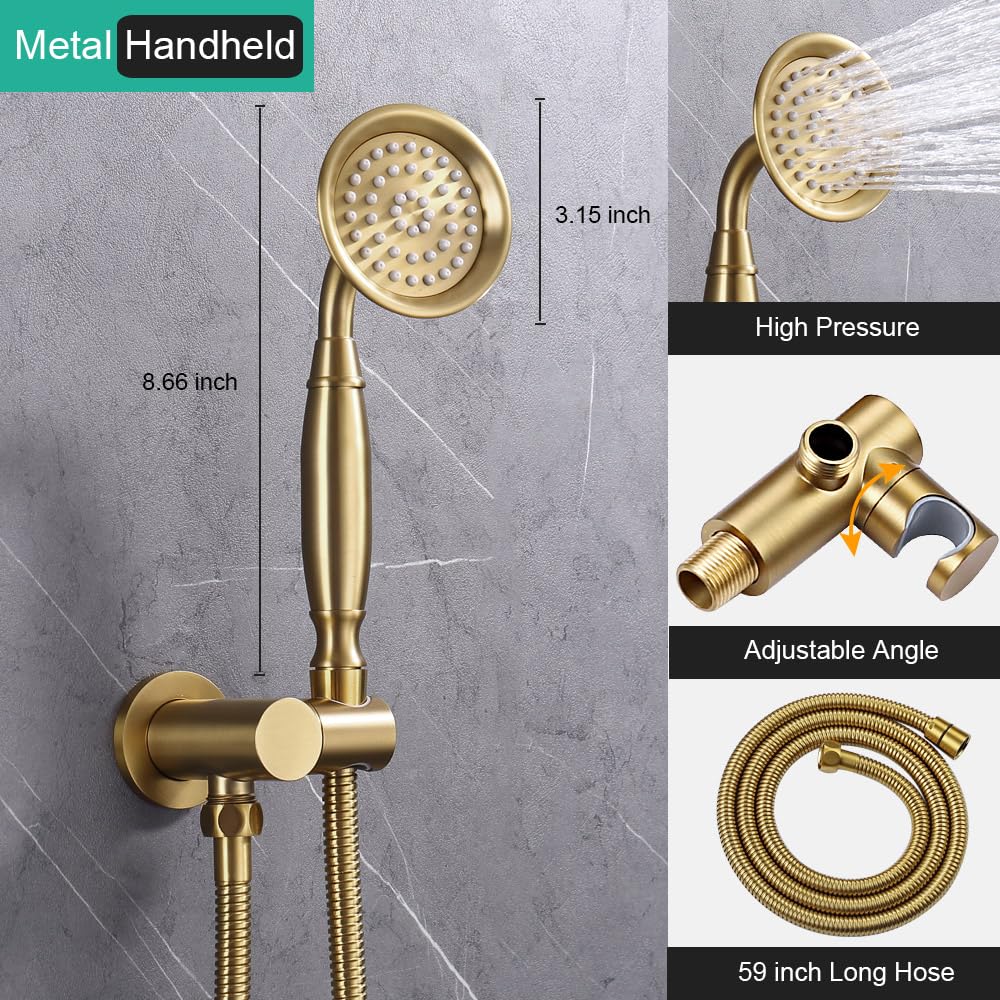Antique Brass Shower Faucet, 9 Inch Rain Head Shower Set