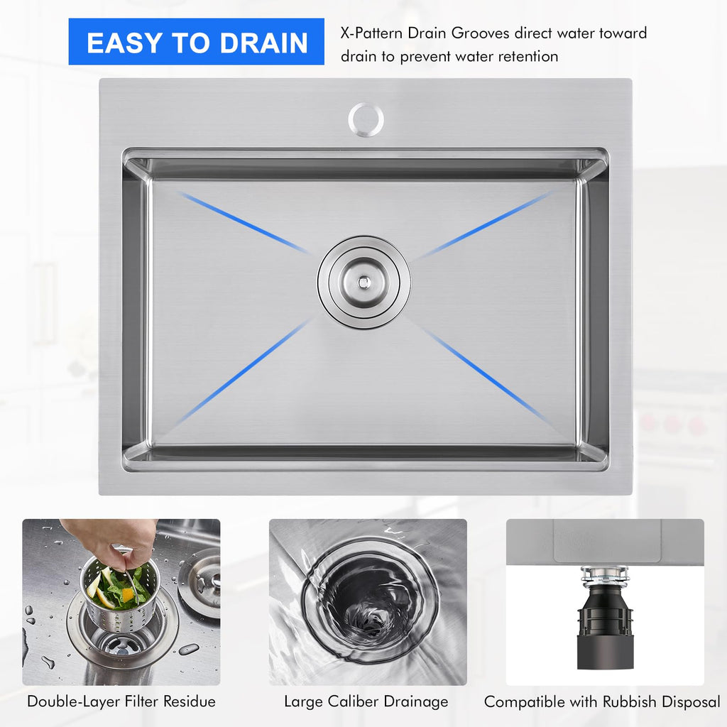 23"x18" Drop-In Workstation Sink 18 Gauge Stainless Steel 9" deep