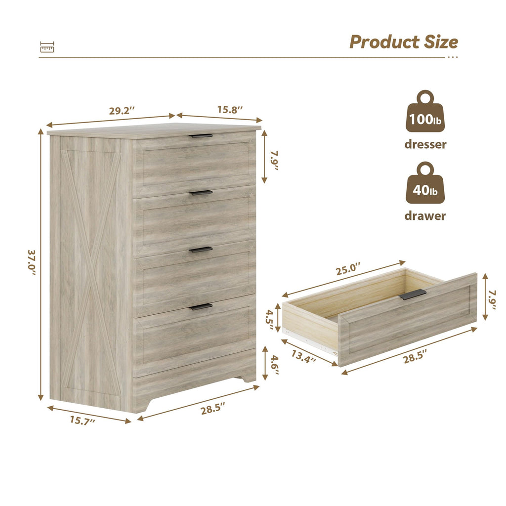 Farmhouse 4 Drawer, Tall Bedroom, Rustic Gray