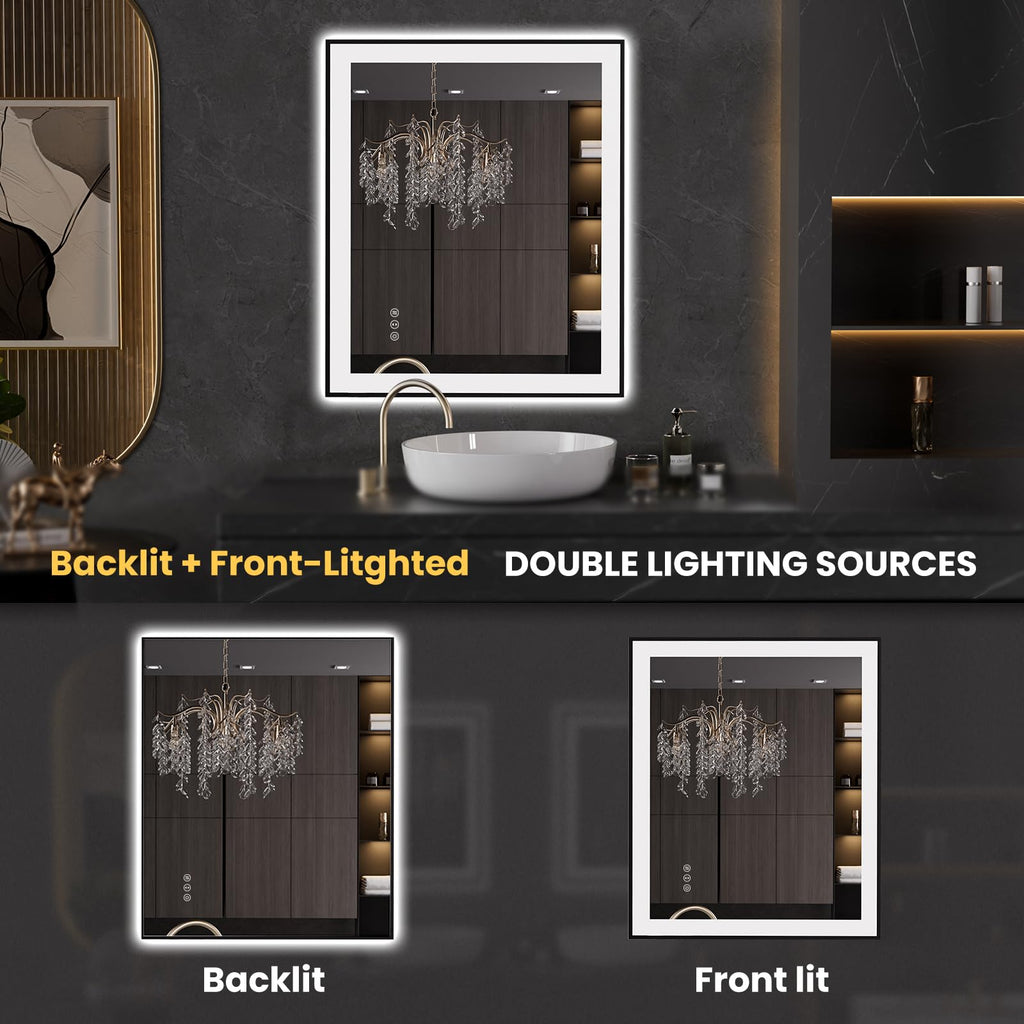 30"X36" LED Bathroom Mirror Black Framed