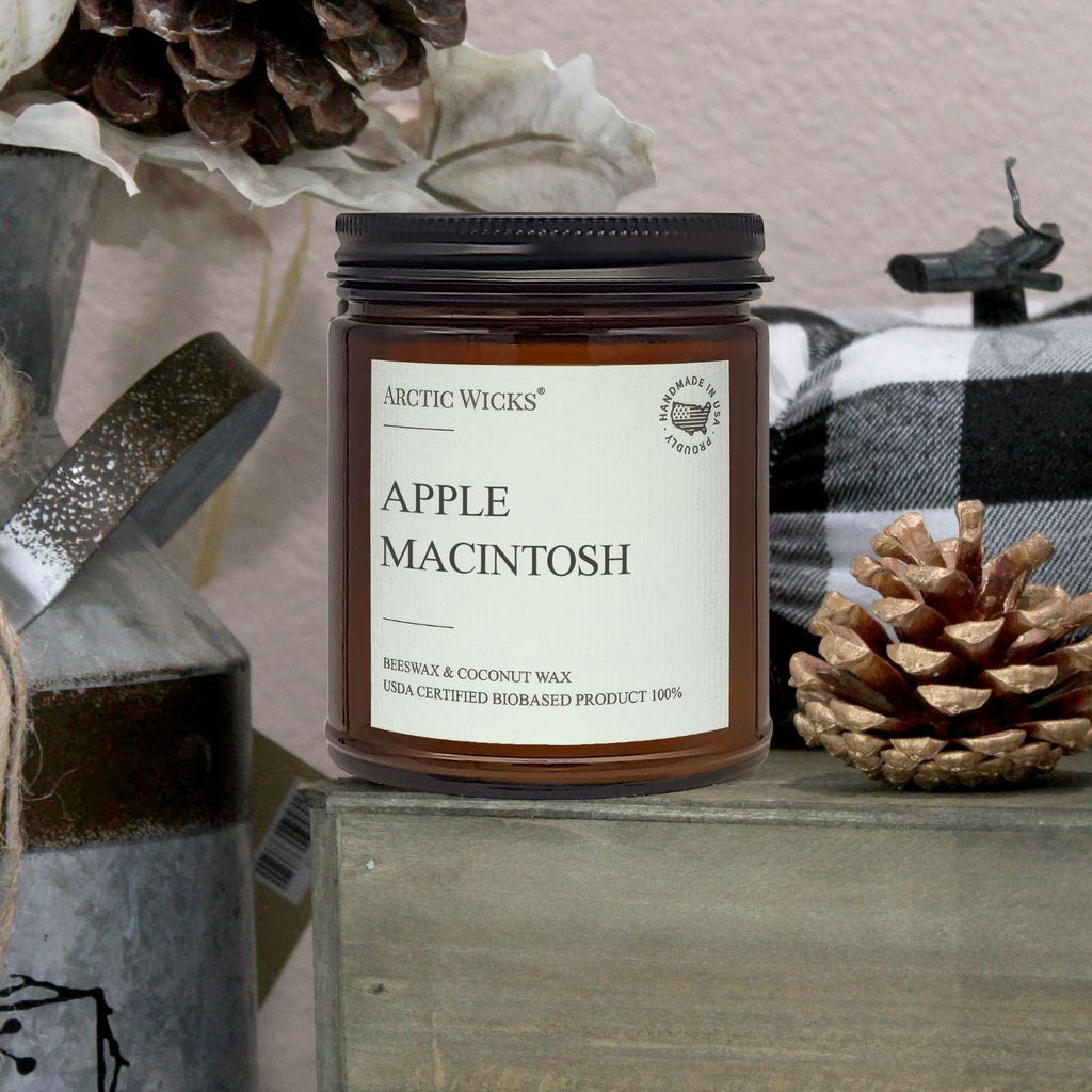Apple Macintosh Scented Candle | 9oz Amber Jar | Non-Toxic Coconut & Beeswax Candles | Hand-Poured Clean Burning