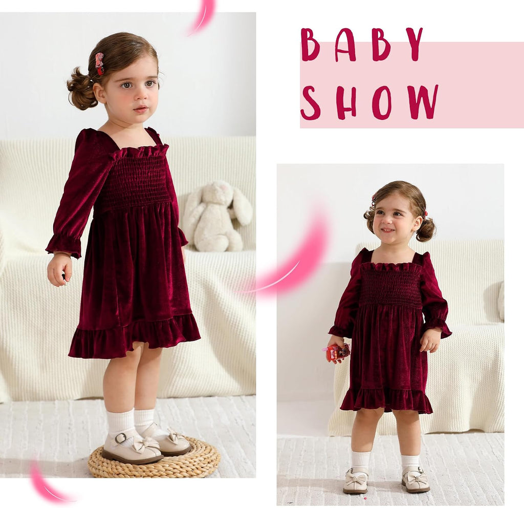 Toddler Girls Fall Dress Winter Clothes Long Sleeve Velvet Dresses Princess Party Outfits