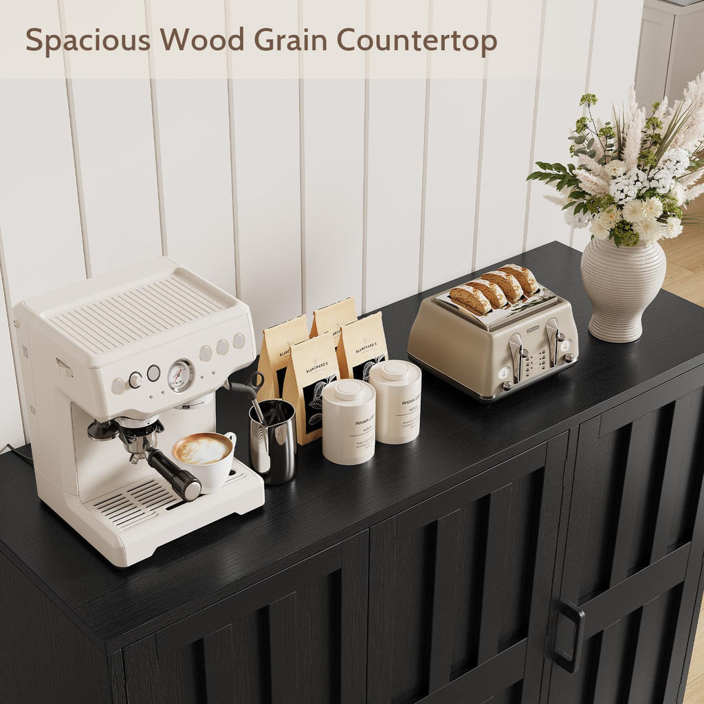 Modern Farmhouse Buffet Cabinet with Storage, 42" Large Sideboard Storage Cabinet with 3 Barn Doors, Coffee Liquor