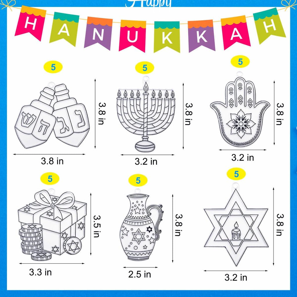 Suncatchers Kit 30Sets Hanukkah Suncatchers Window Art Paint Sun Catcher DIY Craft Kits Chanuka Dreidel Star - Set of 30