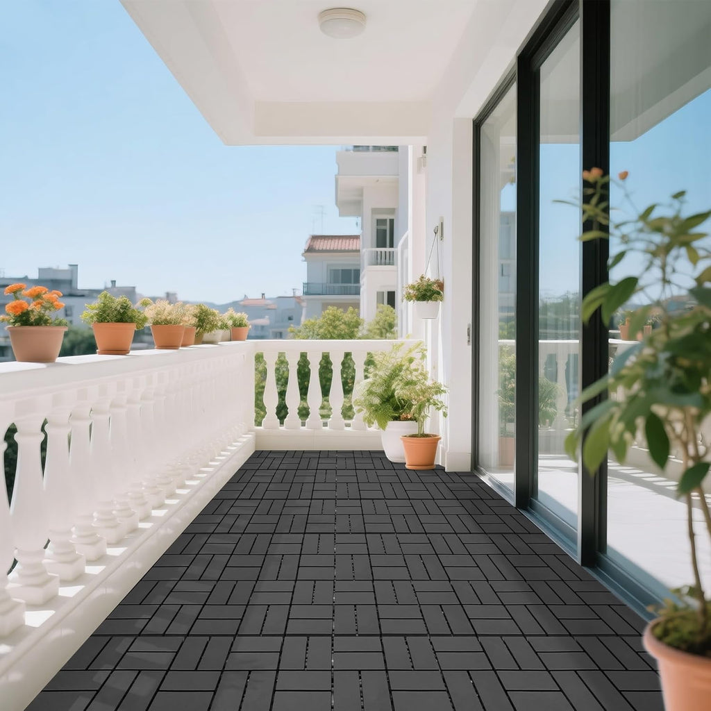 12"x12"Interlocking Plastic Deck Tiles, Pack of 44, Heavy Duty PP Patio Floor Tiles, Weather Resistant Modular Flooring