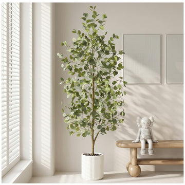 6FT Tall Fake Eucalyptus Plant, Green Silver Dollar Leaves Faux Tree
