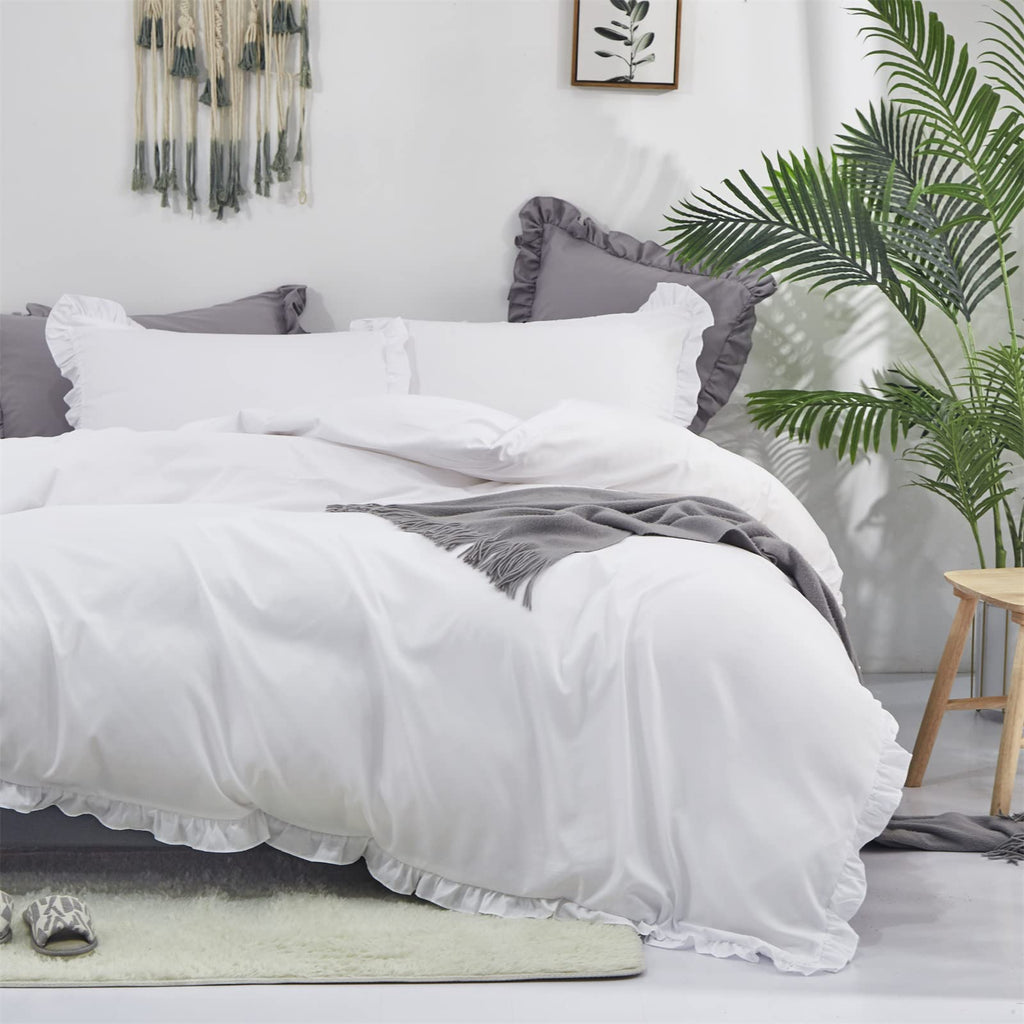White Comforter Set Ruffle Bedding Comforter Set Farmhouse Boho Ruffles White Blanket Quilts Soft Breathable