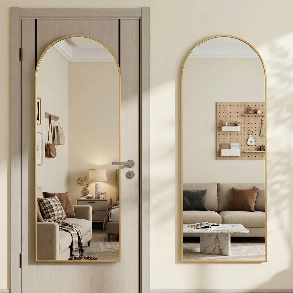 58"x20" Over The Door Mirror, Full Length Mirror with Stand, Gold