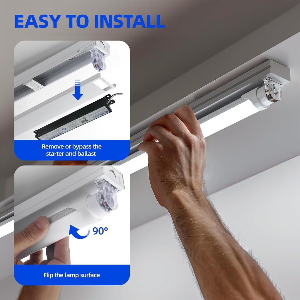 T8 LED Bulbs 4 Foot, 24W 3500LM, 6000K Bright Light, Ballast Bypass