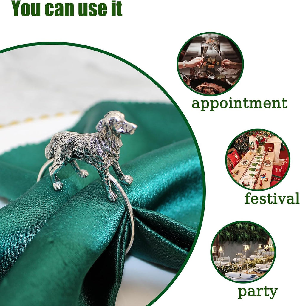Napkin Rings Animal Napkin Rings Animal Napkin Rings Holder, for Family Gathering or Every Day (Dog (Silver)) - Set of 8