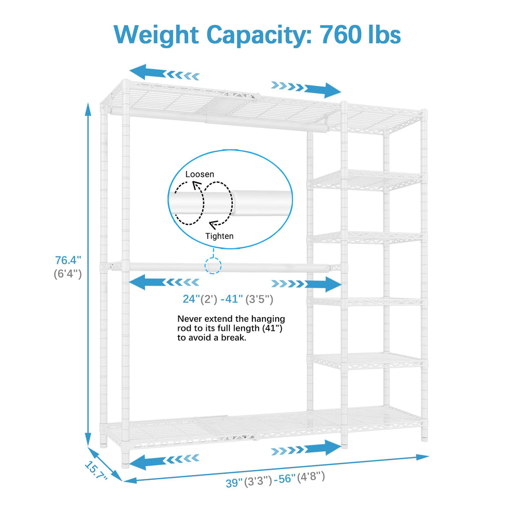 X2 Expandable Clothes Rack Portable Closet Organizer System White