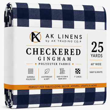 60" Wide Checkered Gingham Buffalo Check Polyester Poplin Fabric - Navy & White - 25 Yards