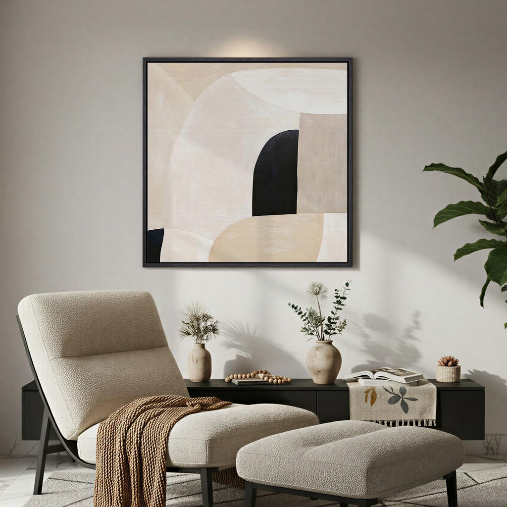 Framed Square Neutral Minimalist Abstract Wall Art, 24"x24"